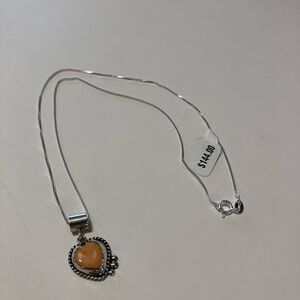 Heart Pendant Necklace with Peach Colored Stone